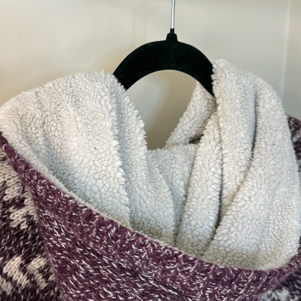 Kismet Purple Wool Zip-Up Hoodie Sweater Cardigan Nordic Pattern Fuzzy Hood - Picture 4 of 10